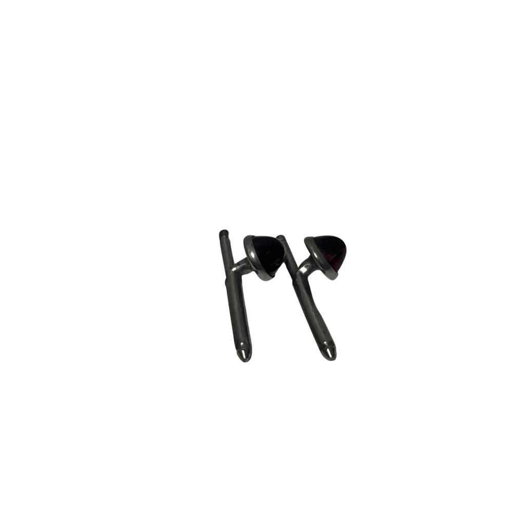 Silver Tone Cufflinks Red Glass Round Cabochon Bullet Back Men's Accessory